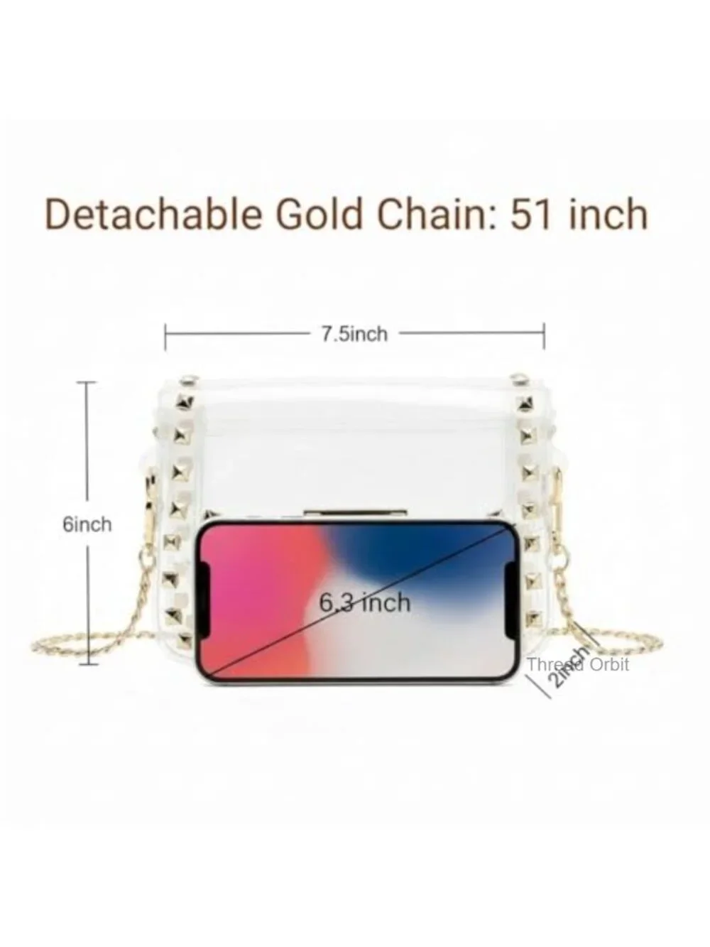 Clear Crossbody Clutch Purse for Stadium Events Concert Festival with Rivet